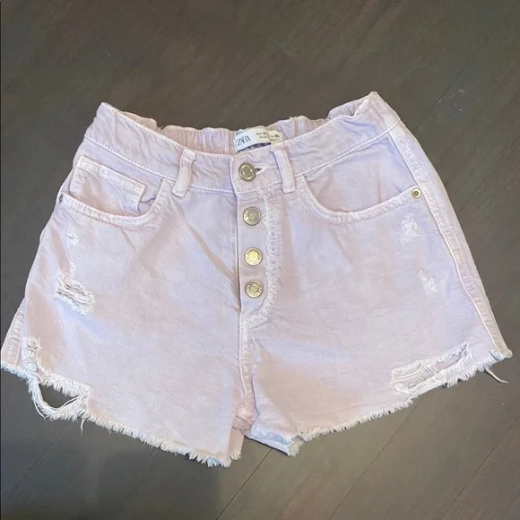 Zara Pink Distressed lilac Denim Jean Shorts - Picture 2 of 7